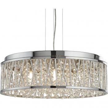 Lámpara colgante Elise de metal cromado y vidrio transparente, 7 bombillas G9, dimensiones 7 cm