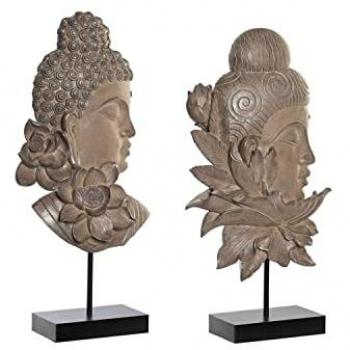 Figura Decorativa Buda Oriental DKD Home Decor 23 x 8 x 42 cm Negro Marrón (2 Unidades)