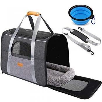 morpilot Transportín Gato Transportín Perro, Bolsa Transporte Plegable para Gato y Perro Pequeño Mediano, Transportin para Perro Pequeño con Correa de Hombro Ajustable y Cojin Suave + Tazón Plegable
