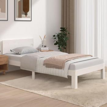 Cama individual de madera maciza blanca 90x190 cm