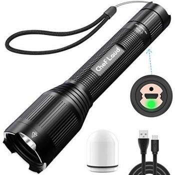 Linterna LED ChefLaud Linterna Recargable USB Super Brillante de 1200 Lúmen con Batería 18650 Linterna Portátil Camping Impermeable IP65 5 Modos para Senderismo,Reparación de Auto,Emergencia,Ciclismo