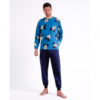 Pijama de Hombre Manga Larga con Estampado Completo de Mickey Mouse en Color Azul