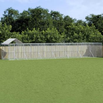 Outdoor Silver Dog Kennel with Roof 14x2x2.5 m Galvanised Steel