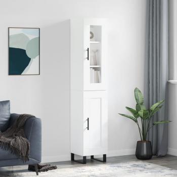 Aparador alto de madera contrachapada blanco 34,5x34x180 cm