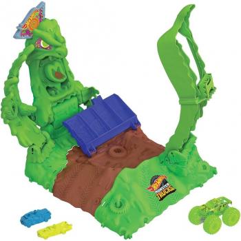 Hot Wheels - Pista para coches de juguete Arena Smashers Gunkster Brillo en la oscuridad con Monster Trucks Glow In The Dark Ooze Battle