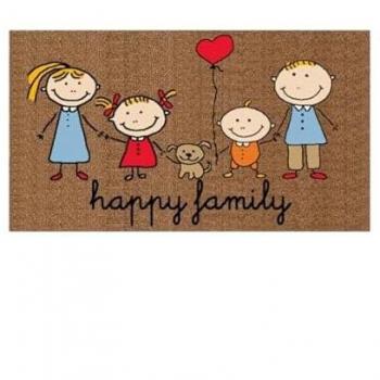 Felpudo de coco estampado 70 x 40 cm Happy Family, fibra sintética, diseño estampado