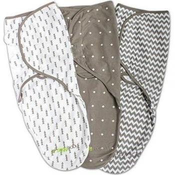 Swaddle Wrap Manta para bebés - 3 Pack, unisex, ajuste universal - Ziggy ajustable para bebé Baby Set Wrap recién nacido para niños, niñas 100% algodón suave en gris