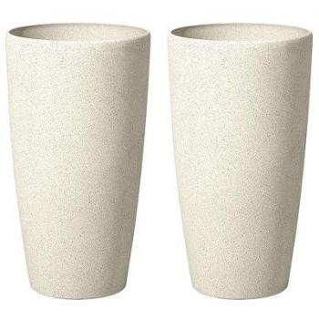Set de 2 macetas de mezcla de piedra beige claro 31 cm para interiores y exteriores Abdera