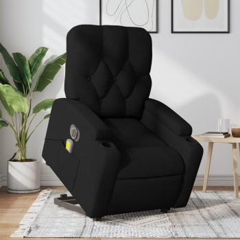 Sillón de masaje eléctrico reclinable elevable tela negro Vidaxl 790568, características: silla con respaldo, reposabrazos, sillón de relax y descanso, asiento ajustable