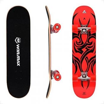 WIN.MAX Completo Skateboard para Principiantes 31x8 7 Capas Monopatín de Madera de Arce con rodamientos ABEC-7 Tabla de Skateboard