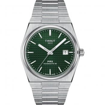 Tissot T-Classic PRX Powermatic 80 Automatic Watch with Stainless Steel Case and Green Dial, Model T137.407.11.091.00, Water Resistant up to 100M for Men