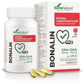 Bonalin EPA DHA 30 perlas Soria Natural - Aceite de pescado certificado IFOS, 500mg de EPA, 250mg de DHA y vitamina E, alto contenido en Omega 3 para la salud integral del cerebro y sistema cardiovascular