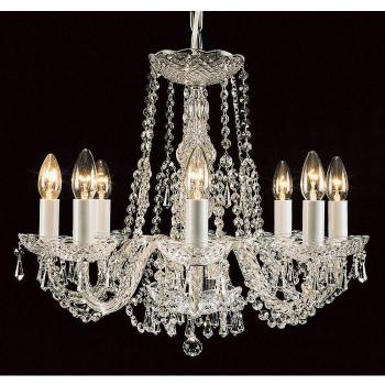 Araña sin pantallas Modra Chrome 8 bombillas 46cm con brazos de cristal strass