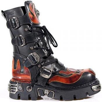 New Rock Unisex Black Leather Lace-Up Biker Boots M-107-S1 Size 43