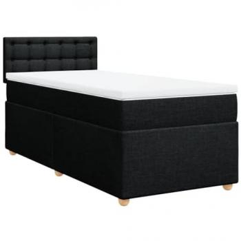 Cama box spring con colchón de muelles en tela negra 100x200 cm