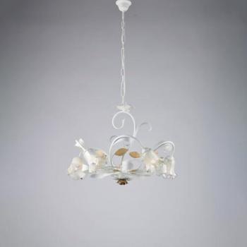 Lámpara Araña Rústica Shabby Chic de Hierro Forjado Blanco con 5 Luces E14