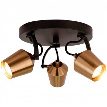 Lindby downlight de techo Sylveria, 3 luces, negro/oro, hierro, foco empotrado moderno en dorado hecho de metal para salón y comedor (3 llamas, GU10)
