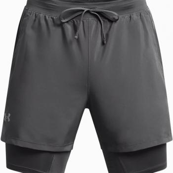 Pantalón corto 2-en-1 Under Armour Launch 5 para hombre en color gris humo, talla XL