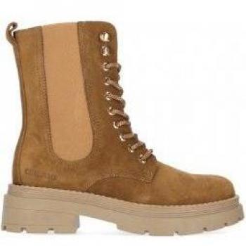 Botines Chika10 Sonicc 01 de piel estilo militar con cordones y elásticos laterales para mujer en color cuero/tan