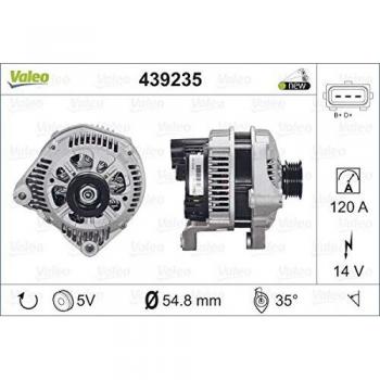 Alternador Valeo 439235 - Intensidad de carga del alternador: 120 Amp - Estrías: 5 estrías - Polea de correa: 54,8 mm - Tensión: 14 V - Sentido de