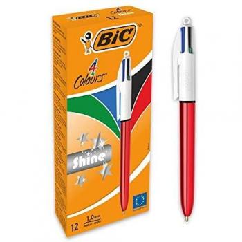 BIC 4 colores Shine - Caja de 12 unidades, bolígrafos punta media