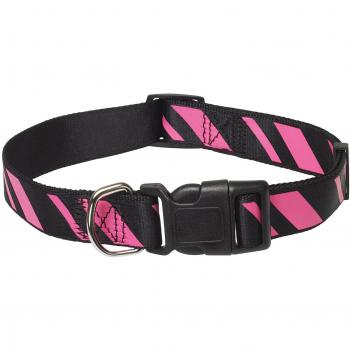 CHAPUIS SELLERIE SLA437 Collar Ajustable de Perro - Correa de Nailon Satinado con Estampado de Rayas Negro/Rosa - Ancho 15 mm - Largo 35-50 cm - Talla M