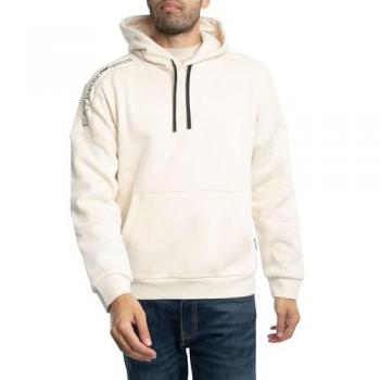 EA7 Men's Beige Pullover Hoodie - Cream Long Sleeve, Size XL