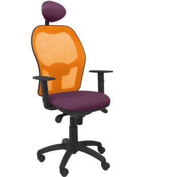 PIQUERAS Y CRESPO Modelo Jorquera - Silla de oficina ergonómica con mecanismo sincro, brazos regulables y ajustable en altura - Respaldo de malla transpirable en color naranja y asiento tapizados en tejido BALI color morado