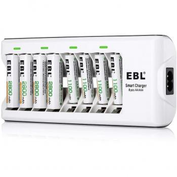 EBL 808 Cargador de pilas con 4 Unidades de AA 2800mAh y 4 unidades AAA 1100mAh Ni-MH Baterías Recargables