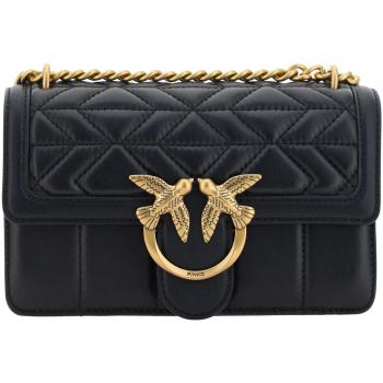 PINKO Quilted Love Birds Shoulder Bag, Black, Female, Size: ONE SIZE