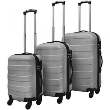vidaXL Juedo de Maletas Rígidas Trolleys de Ruedas 3 Uds Plateado Set Equipaje