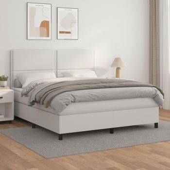 Cama box spring blanda con colchón blanco 180x200 cm en cuero sintético