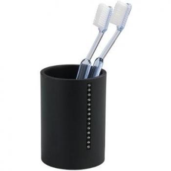 Wenko Diamond Vaso para Cepillos de Dientes, Poliresina, Negro, 7.3x7.3x10 cm