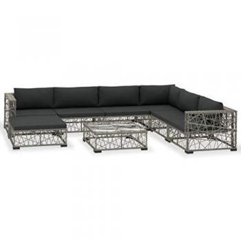 vidaXL Set de muebles de jardín 8 pzas y cojines ratán sintético gris
