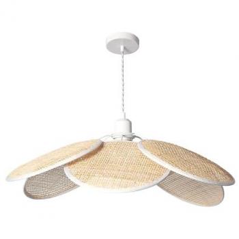 Lámpara Colgante de Ratán Nirvana - Diseño de Margarita, Trenzado Blanco, Ideal para Iluminación Interior en Salón, Habitación y Dormitorio