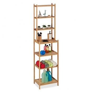 Estantería de Baño de Bambú Natural, 180 x 44 x 33 cm, 7 Estantes, Mueble de Pie para Cocina y Baño