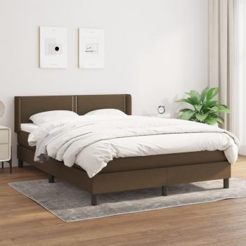 Cama Box Spring con Colchón de Tela Marrón Oscuro 140x200 cm