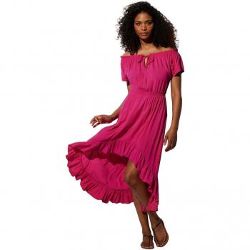 Vestido de playa largo asimétrico con volantes y abertura