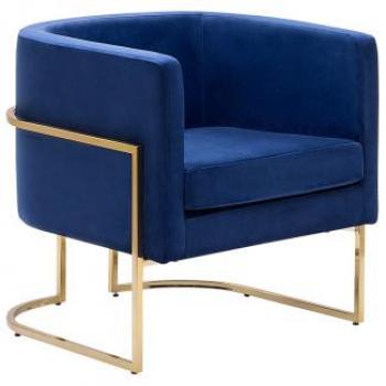 Sillón de terciopelo azul oscuro dorado Sirkka con respaldo metal glamour para sala de estar y dormitorio