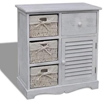 vidaXL Mueble de Almacenaje con 3 Cestas y Cajón Armario Aparador de Almacenamiento Mueble de Hogar Mobiliario Casa de Madera Paulownia Blanco
