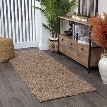 Alfombra Shaggy Moderna Beige Oscuro 100x200 cm, Pelo Largo, Suave y Esponjosa