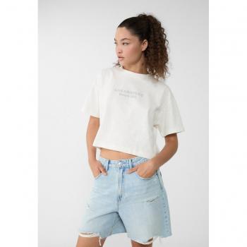 Ecru Cropped Slogan Tank Top - Stradivarius