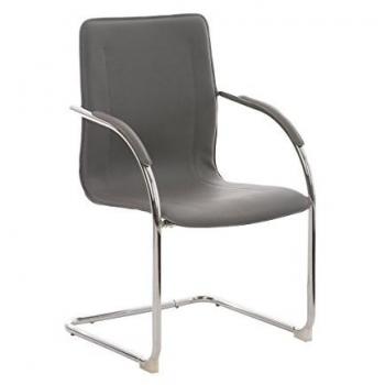 Silla de Conferencia Melina V2 Gris con Reposabrazos y Tapizado en Cuero PU, Estructura Metálica Cromada y Protectores de Suelo