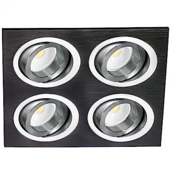 Aro Empotrable Cuadrado Helium Negro con 4 Luces Basculantes - Iluminación Elegante de Aluminio IP20