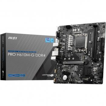 Placa base MSI PRO H610M G DDR4 para Intel de 12ª generación, socket 1700, soporte para memoria RAM DDR4 a 3200MHz, PCIe 4.0, HDMI/DVI/DP, USB 3.2, M.2, formato Micro ATX - Gama Básica