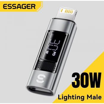 Adaptador USB C a Lightning Essager para iPad con pantalla digital, convertidor OTG de 30W para iPhone 15, 14, 13 y 12