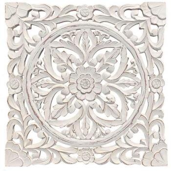 Placa de madera cuadrada tallada en blanco 60x60cm Signes Grimalt By SIGRIS 24054
