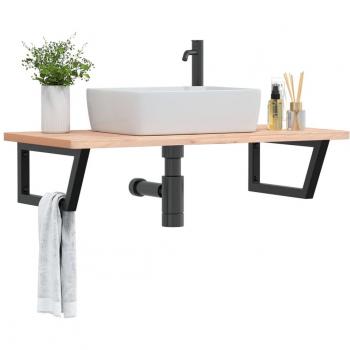Estante de lavabo de pared de acero y madera maciza de haya vidaXL