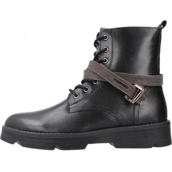 Botas Gioseppo Negras de Piel para Niña con Cordones y Adorno Metalizado