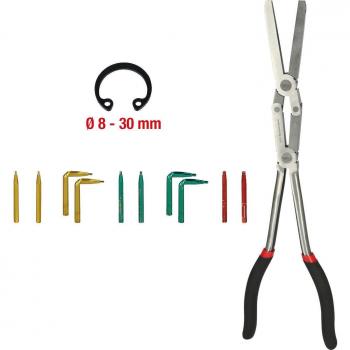 Alicates de seguridad de doble articulación para anillos de seguridad interiores KS Tools 500.7035, con puntas intercambiables